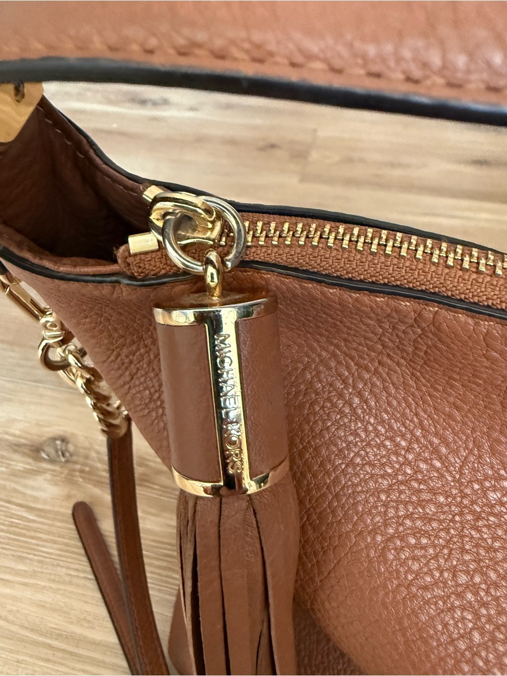 Michael Kors Tan Leather Shoulder Hobo with Tassel - Picture 6 of 6